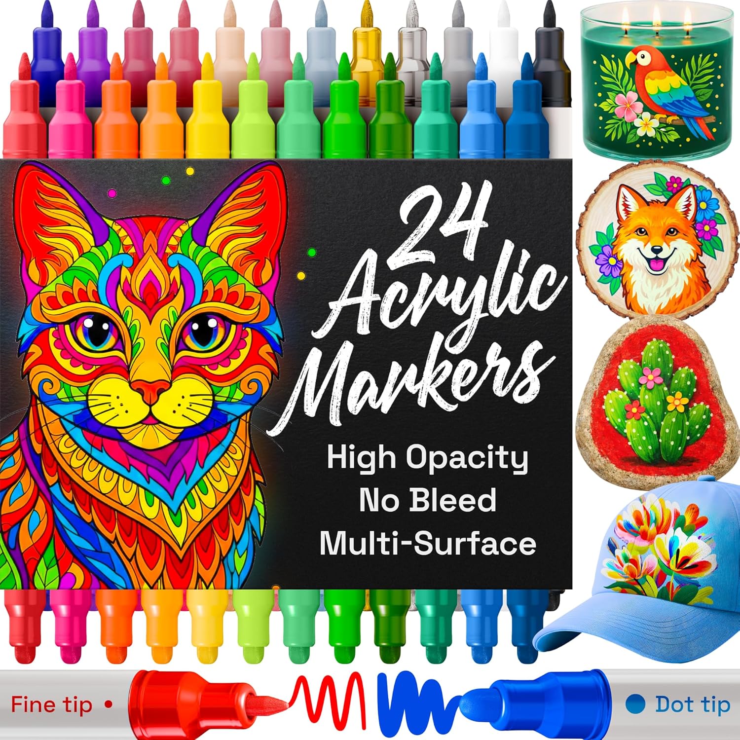 Art Craft Ideas For Adults - 24 Dual-Tip Acrylic Paint Markers for