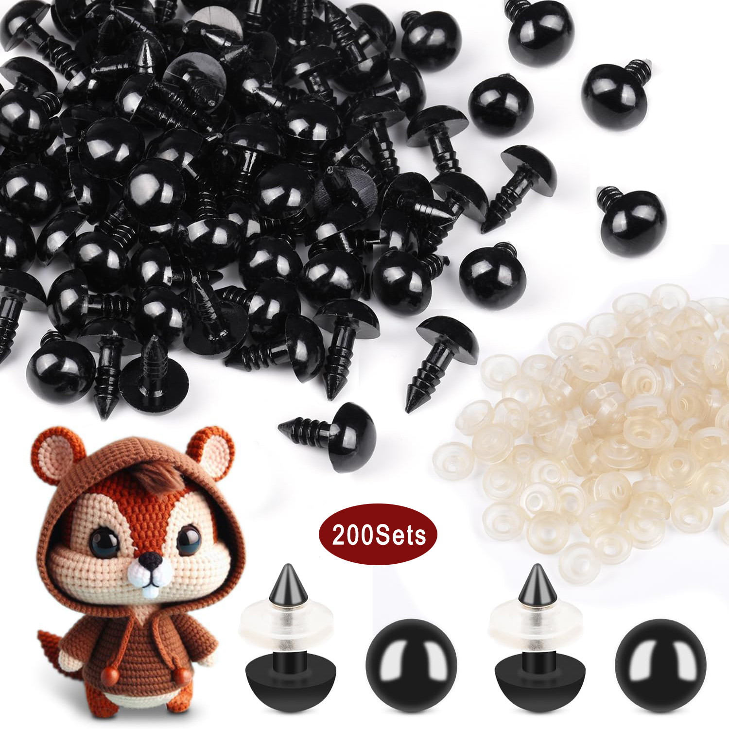 Art Craft Eyes - 200Sets 8mm Safety Eyes for Crochet
