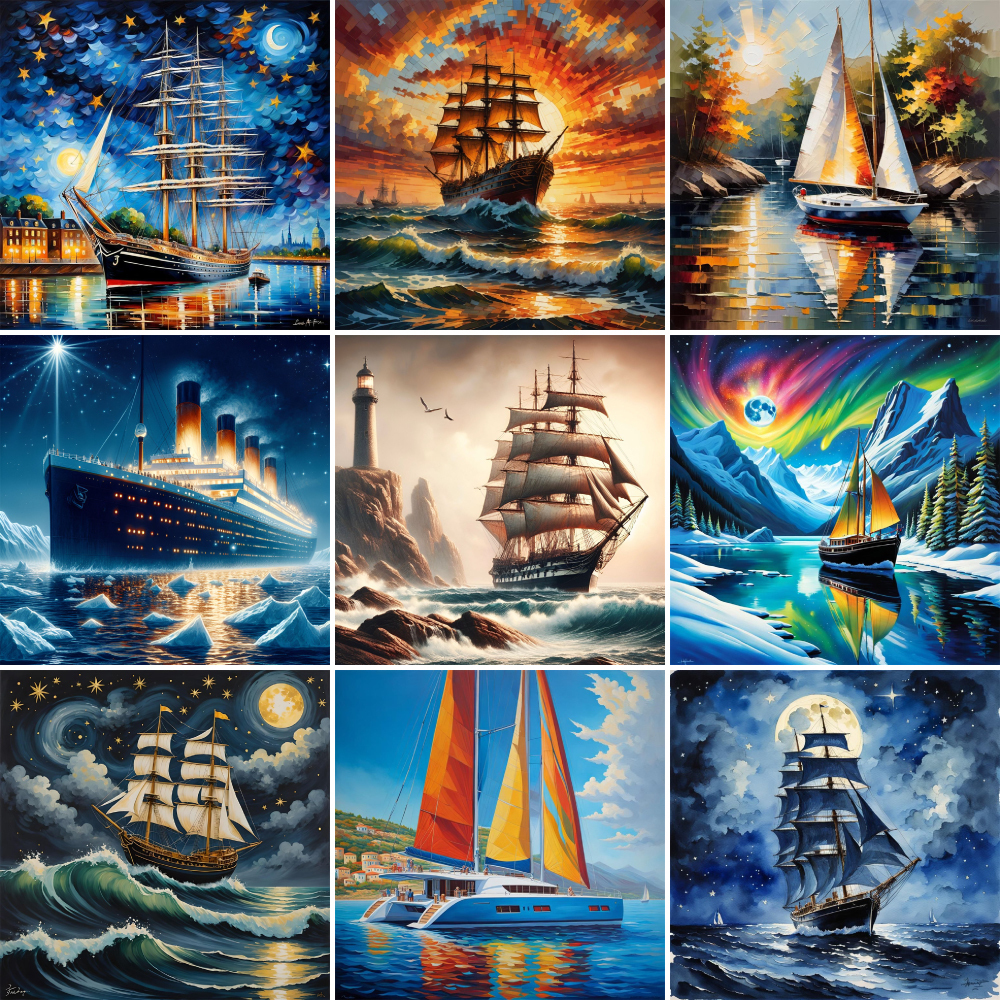 Art Craft Ideas For Adults - Landscape Sailboat Paintings By Numbers Art