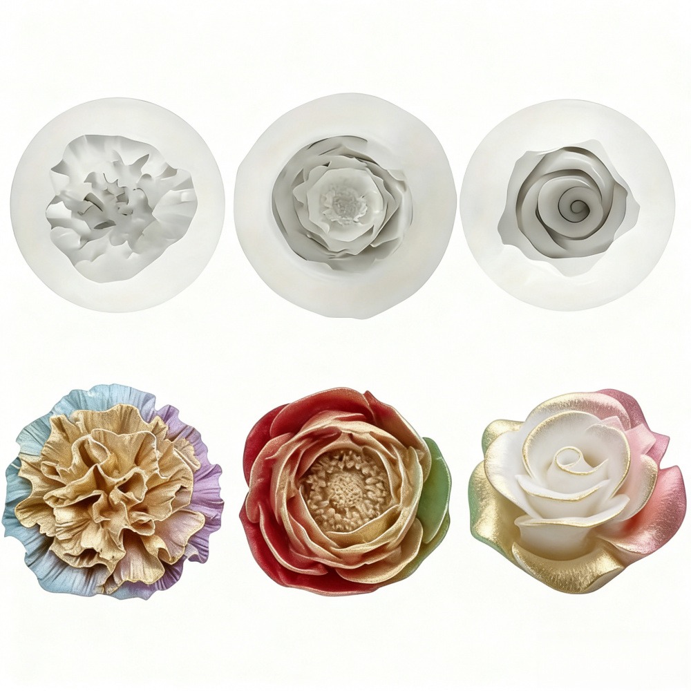 Art Craft Rose - 3-Piece Silicone Molds for Roses, Peonies,