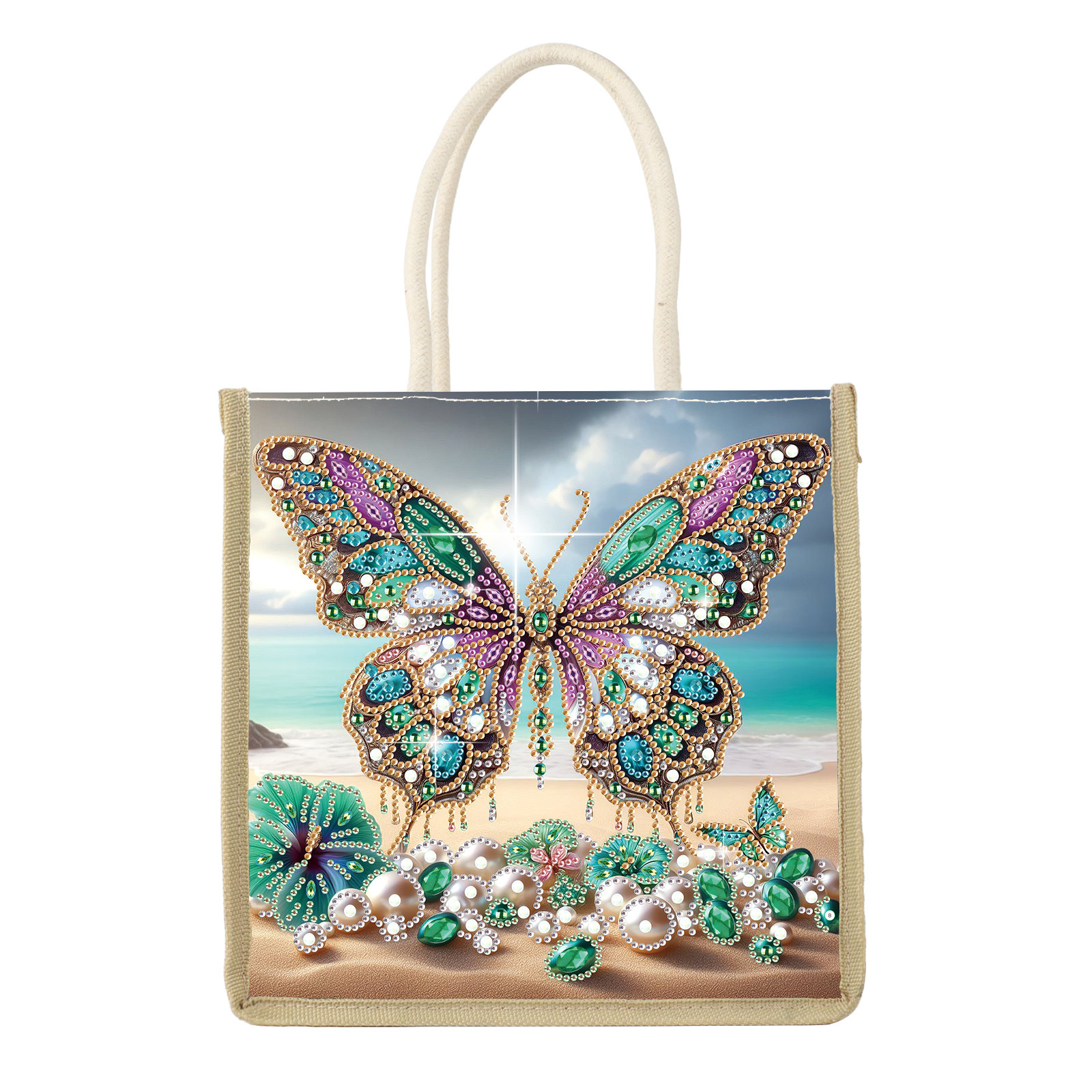 Art Craft Shop - Diamond Art Painting Handbag Kits,beach butterfly
