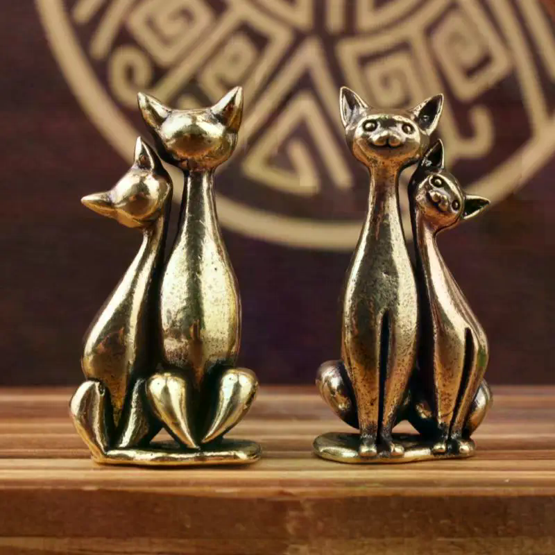 Art Craft Cat - Brass Double Cat Sculpture Ornament Desktop