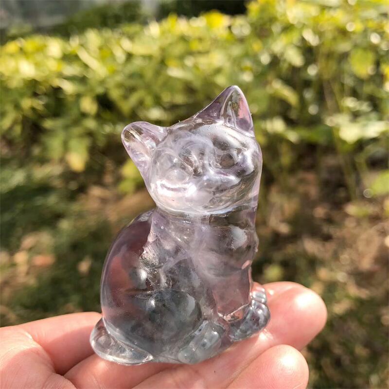 Natural Fluorite Cat Carving C - Art Craft Cat ulasan dan harga