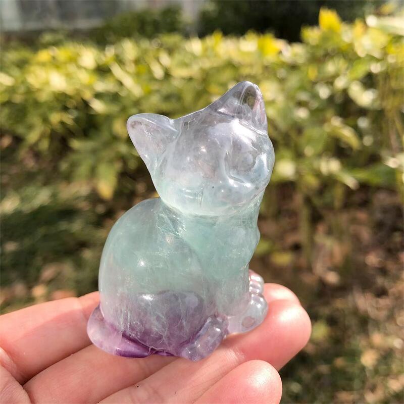 Natural Fluorite Cat Carving C - Art Craft Cat ulasan dan harga
