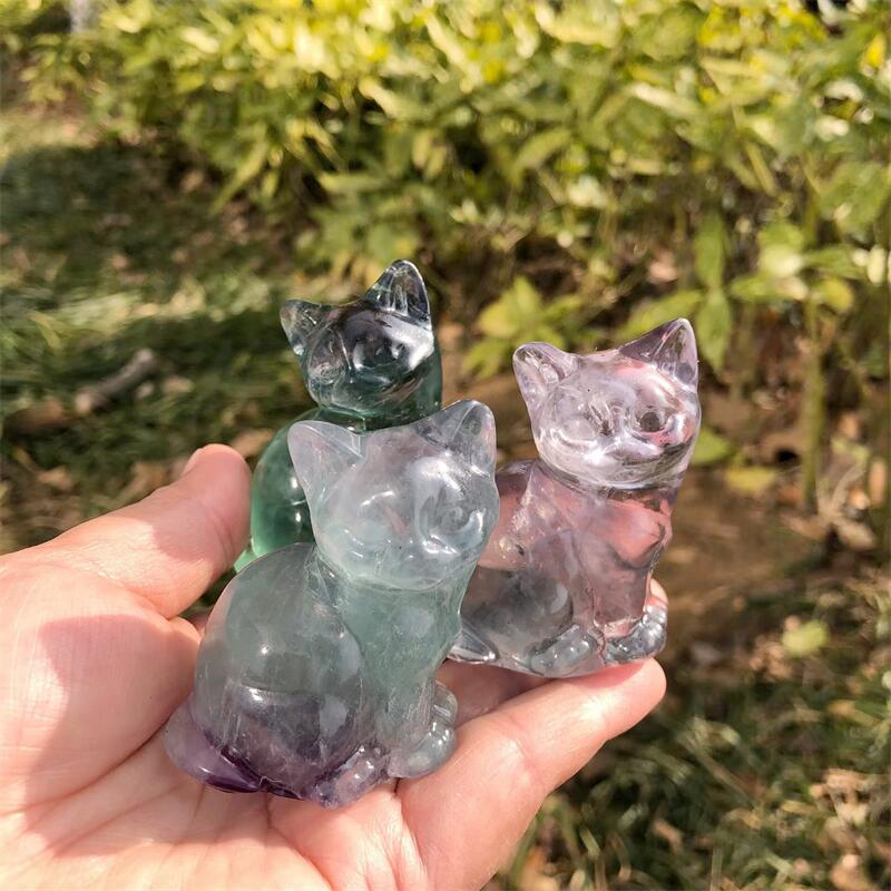 Natural Fluorite Cat Carving C - Art Craft Cat ulasan dan harga