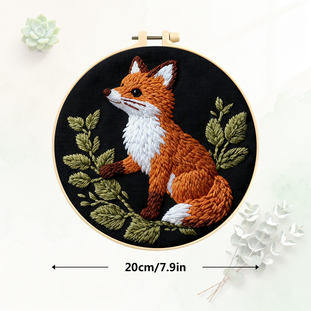 DIY Embroidery Kit Fox Animal  - Art Craft With Leaves ulasan dan harga