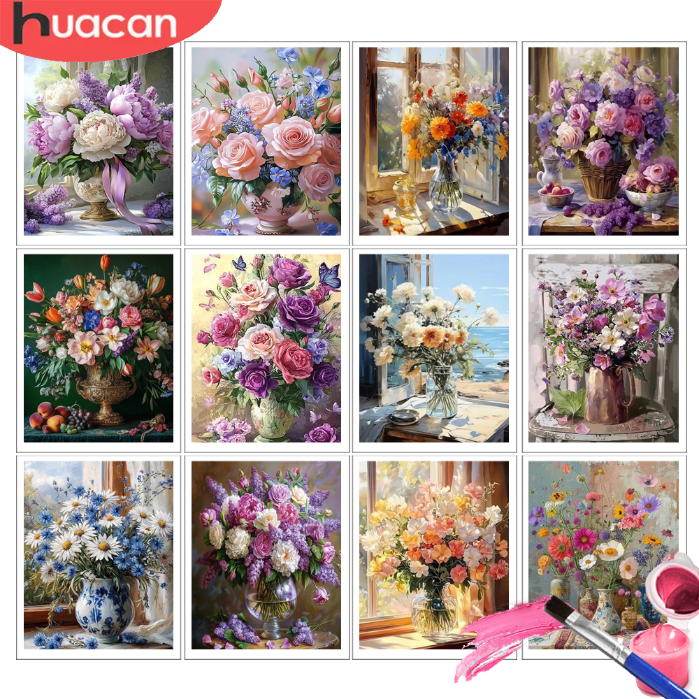 HUACAN Painting By Numbers Adu - Art Craft Rose ulasan dan harga