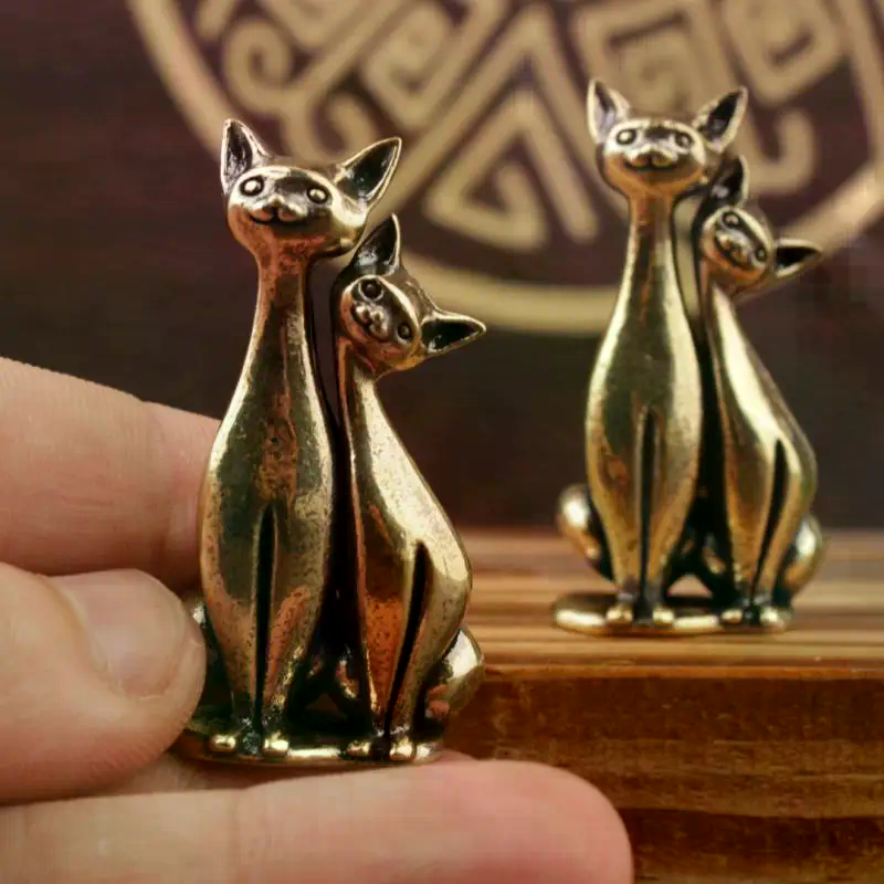 Brass Double Cat Sculpture Orn - Art Craft Cat ulasan dan harga