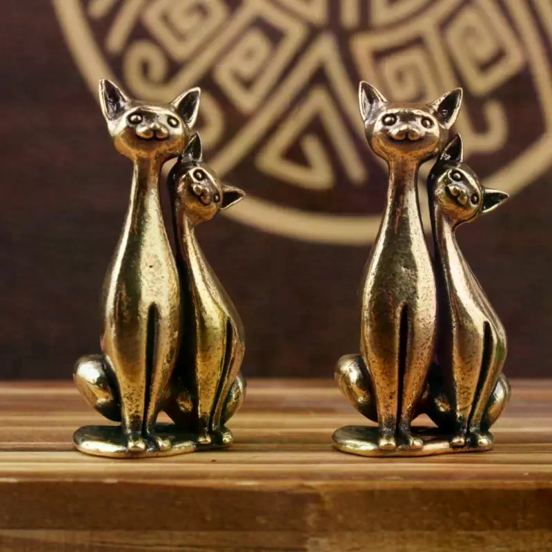 Brass Double Cat Sculpture Orn - Art Craft Cat ulasan dan harga