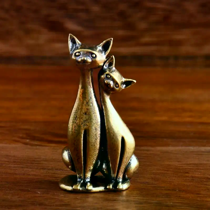 Brass Double Cat Sculpture Orn - Art Craft Cat ulasan dan harga